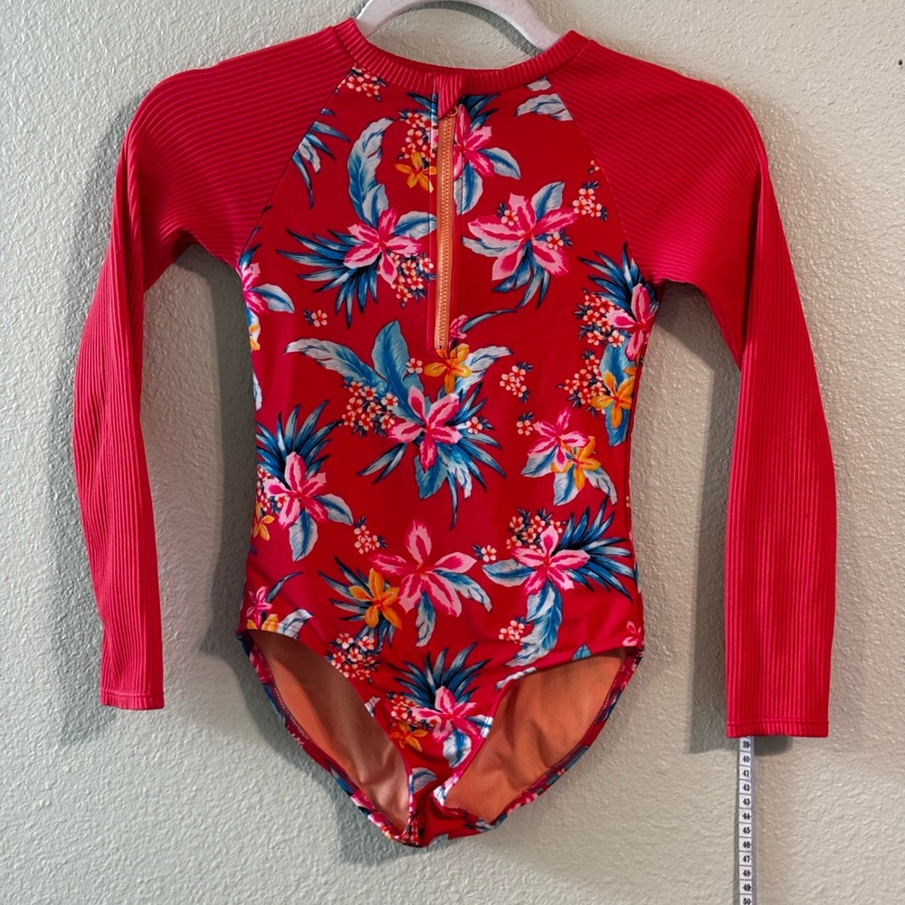 art class Orange Floral girls Medium Rashguard